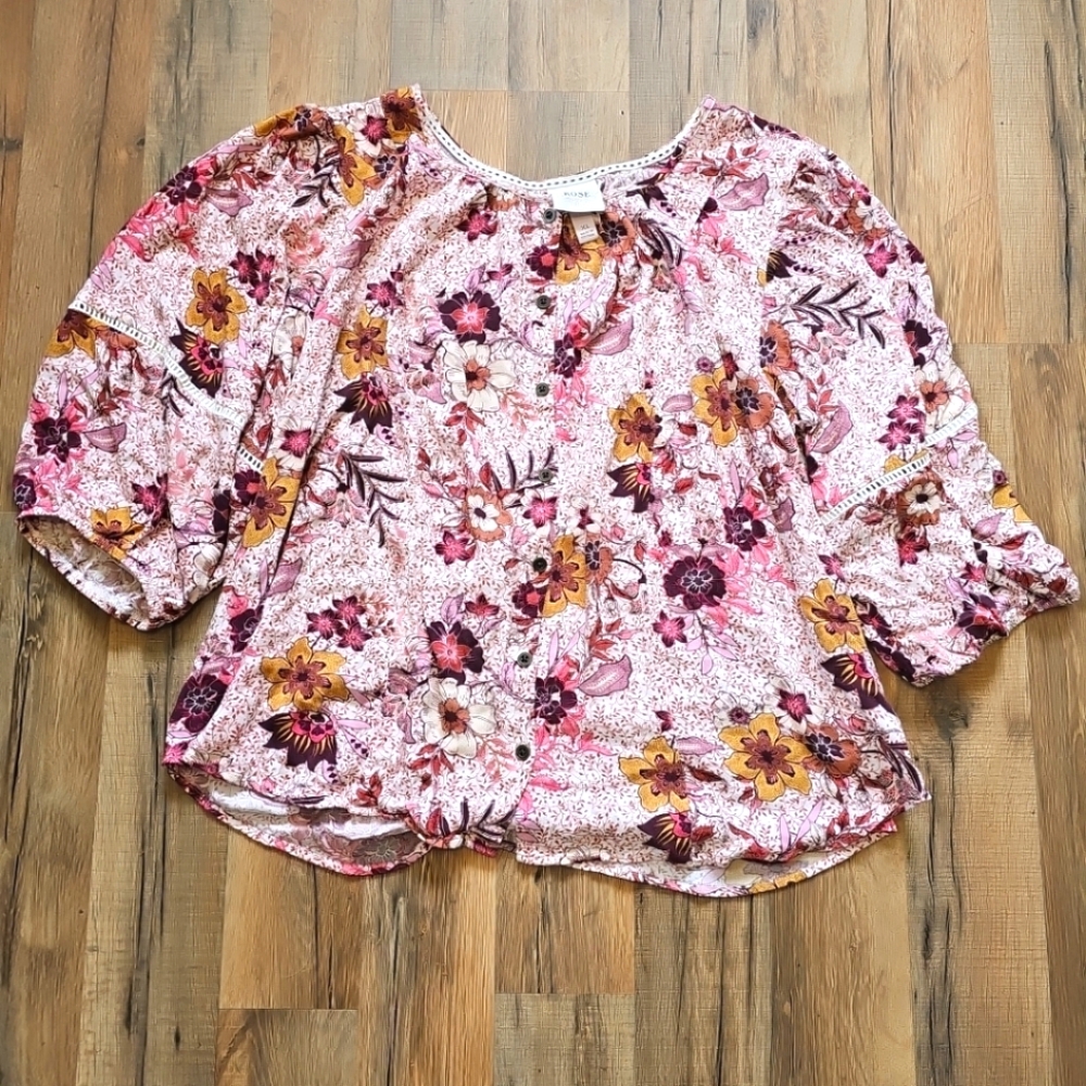 Knox Rose Floral Peasant Blouse Size Large
